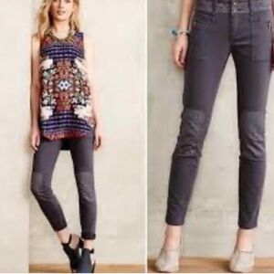 ANTHRO X PILCRO 26 weathered gray pants with patched knees and zipper pockets